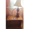 Image 1 : Bedside Table 27 W, 17 D, 23 T, Metal and Glass Side Table 15" Diameter, 16 T, Lamp 28 T