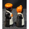 Image 2 : Mid-Century Ceramic Salt and Pepper Shakers With Orange Headwear (3")