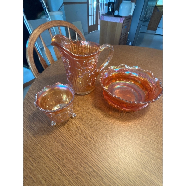 Vintage Imperial Carnival Glass Marigold Luster Rose Tall Pitcher Northwood Grape and Cable Marigold