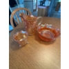 Image 1 : Vintage Imperial Carnival Glass Marigold Luster Rose Tall Pitcher Northwood Grape and Cable Marigold
