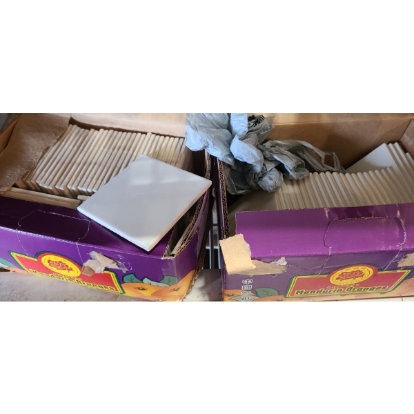 Two Small Boxes Containing 4 1/4 " White Tiles