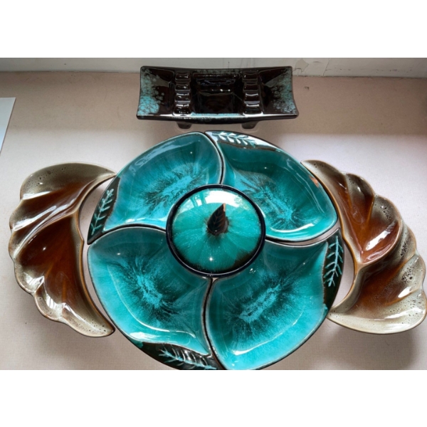 MADE IN cANADA - Blue Mountain Pottery 2 Tone Party Platter & Ashtray (See Pix For Damage)
