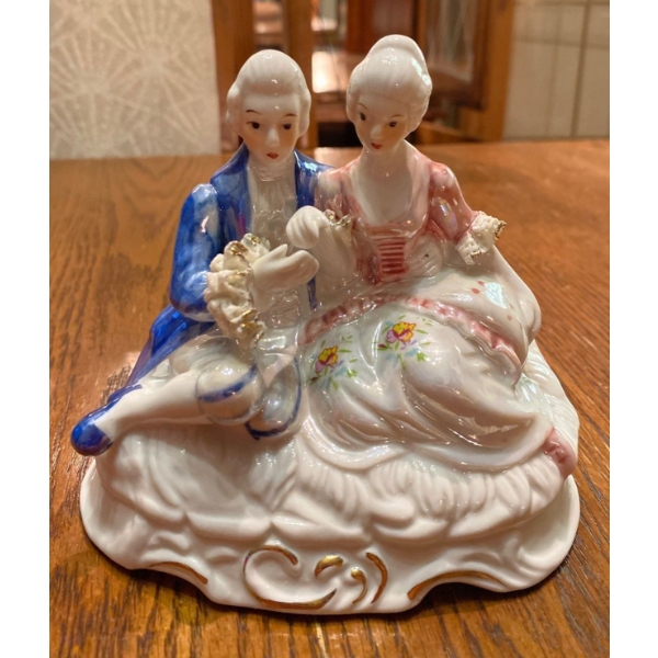 Antique Porcelain Watteau Lovers Figurine - Courting Couple 5" Tall