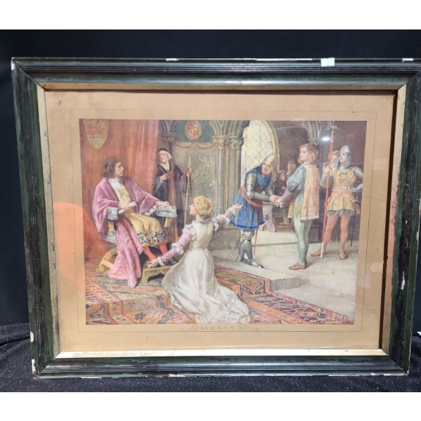 Vintage Print "Mercy", Artist: Christian Printz, Framed Under Glass 27.5 X 22.5
