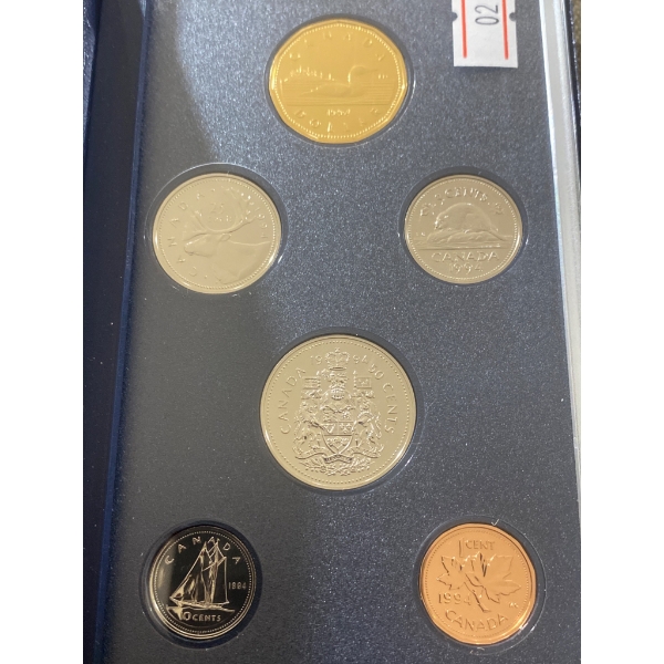 1994 Royal Canadian Mint Proof Set of Six Coins with Case and COA