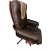 Image 2 : Brown Leather Swivel Recliner Armchair with Wood Base