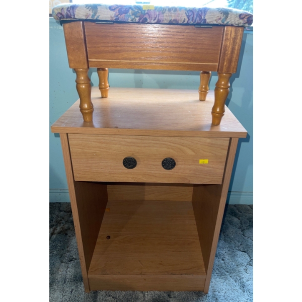 Small WoodenSide/End Table w/ Drawer & Upholstered Foot Stool 17"w x 17"d x26"tall