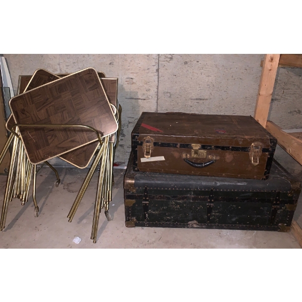 Vintage/Antique Trunks (2) w/ Vintage Folding Chairs/Tables
