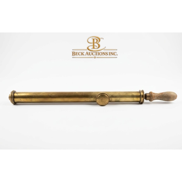 Vintage Solid Brass Hand Pump Sprayer With A Wooden Handle.