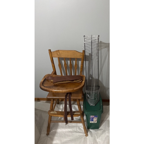 Vintage Baby Chair, CD Rack, Garbage Bin 