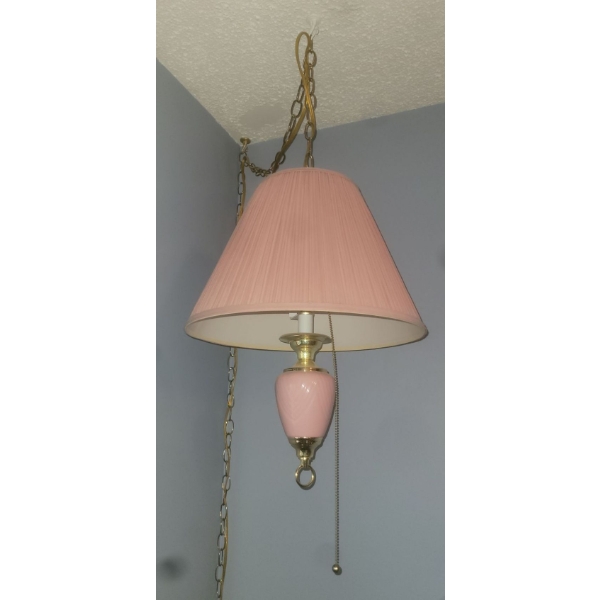 Pink Glass Swag Rose Hanging Lamp w/Shade