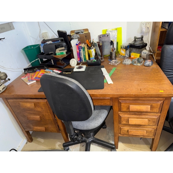 Walnut Principals Desk w/ Vintage Stationary & Desk Contents 60x35x31 Very Solid & Heavy Bring Able 