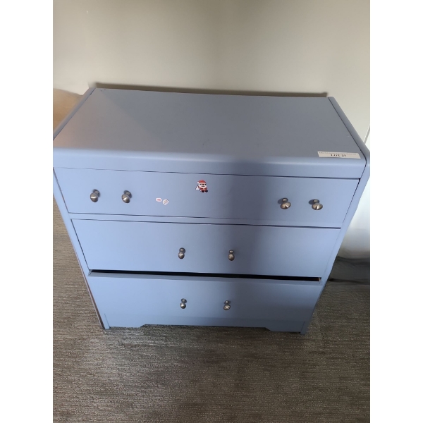 Wooden Dresser w/ 3 Drawers Painted Blue 32 X 16 X 32
