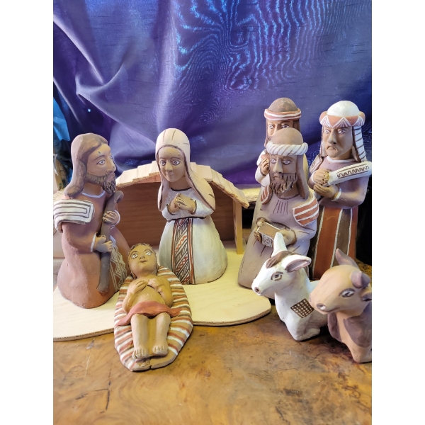 Hand Formed 9 Piece Clay Nativity Set 8T