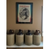 Whiskey jugs X 4 and a vintage Edmonton Journal framed picture from 1902
