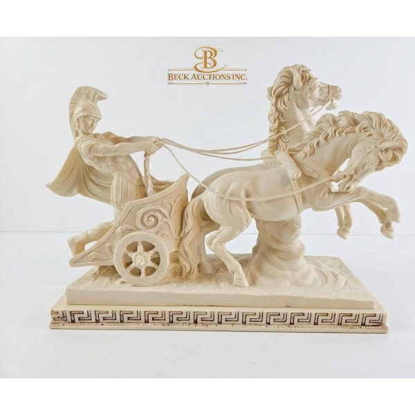  Roman Charioteer Santini Sculpture with Horses, 16-Inch Width