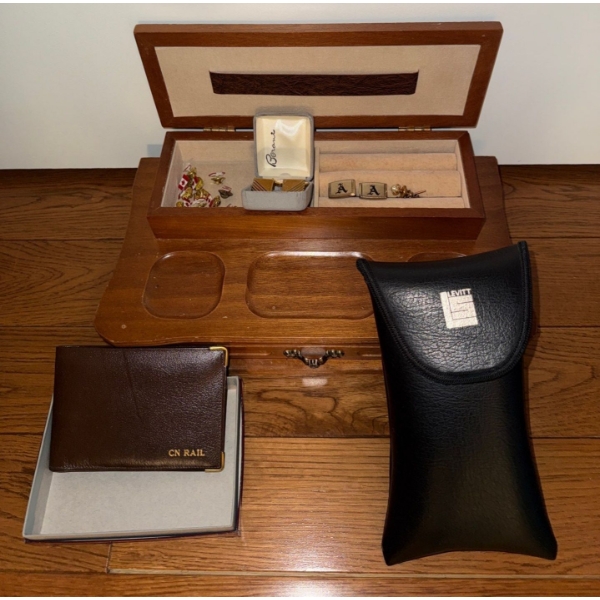 For The Fella's - Oak Jewelry Chest Cufflink Collection New Genuine Leather Wallet & more