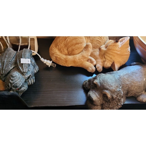 Resin Sleeping Cat Decor 11 W, 5 T, Bowl 11" Diameter Top, 4.5 T and Other Decor 