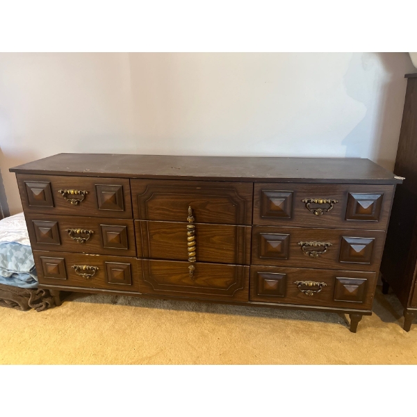  Retro Vintage tall wood dresser 45” tall 15” 35” wide contents not included and 9 Drawer dressers 6