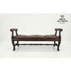 Image 1 : European Solid Wood Bench Tufted Brown Leather 60L x 17T x 18D