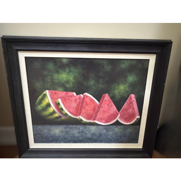 Painting of Watermelon and Slices 25.5 X 21.5, Framed