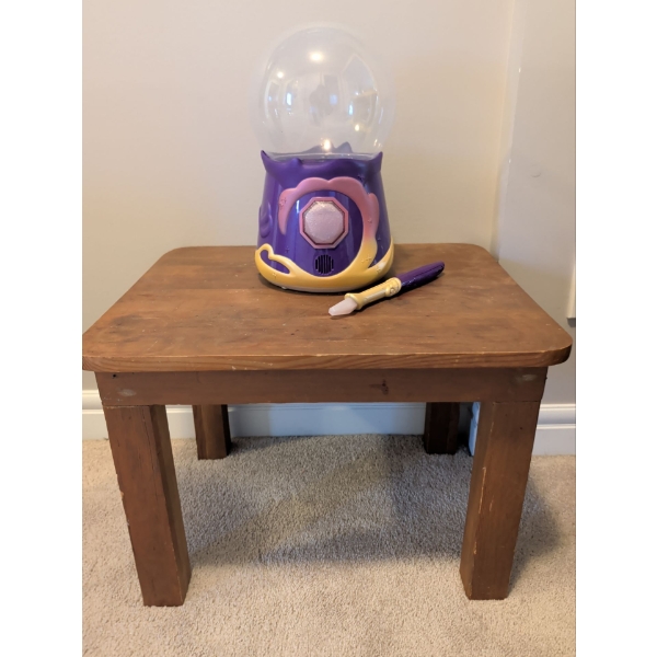 Oak End Table w/ Magic Mixies Crystal Ball & Flute 