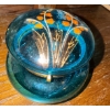 Image 1 : Antique Hand Enameled Blue Bohemian Glass w/Hinged-Lid & Brass Clasp Trinket Box