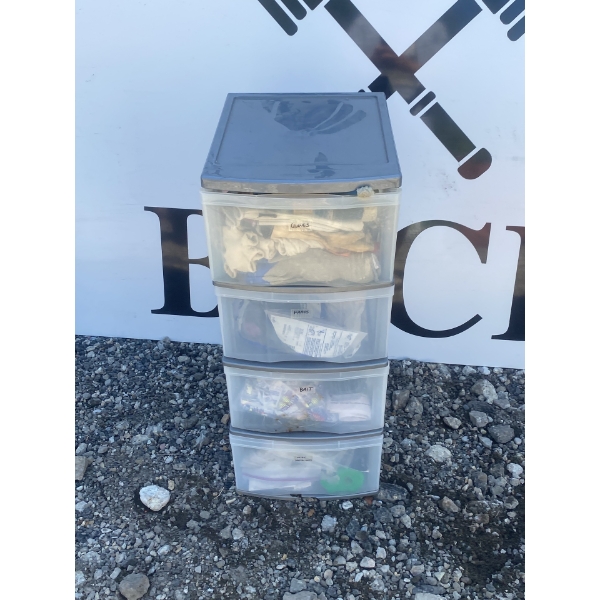 Plastic Storage Drawers With Assorted Gloves Hardware And Supplies