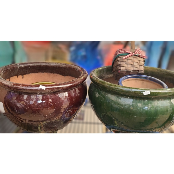 Pots- Olive 8" Diameter Top, 7 T and Brown (Green) 18" Diameter Top, 11 T