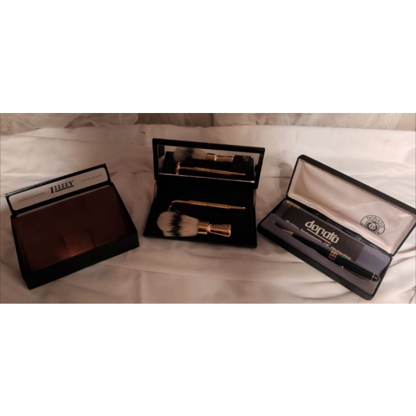 Men's Accessory Pack - Antique Shaving Kit Luxury Fountain Pen & Genuine Leather Pocket Book