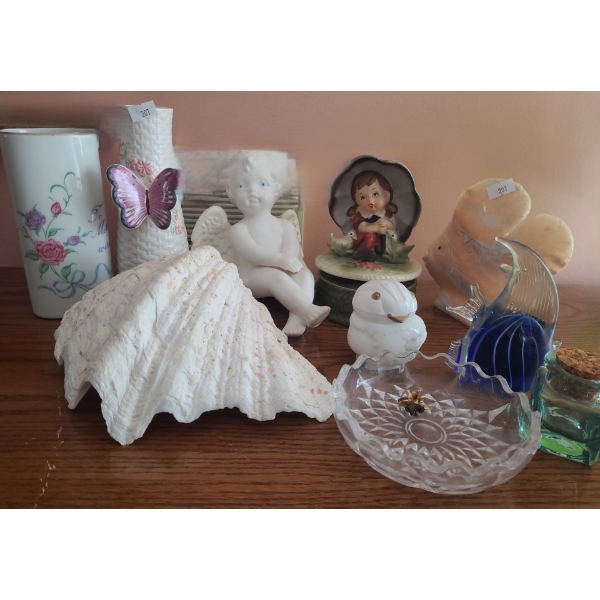 Vase w/ Butterfly 7 T, Angel 5.5 T, Avon Bird Jar and More!