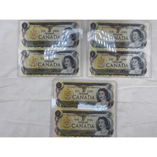 3 uncut 1:2 Canadian 1973 $1.00 Bills Prefix: BAX BFK
