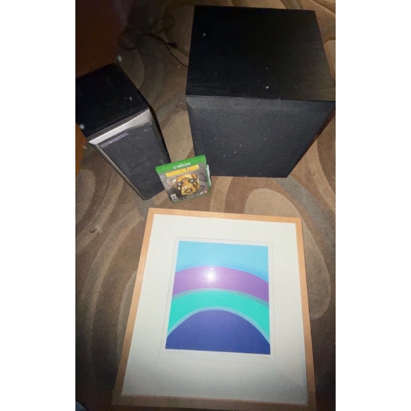 Mission M2Sas Sub Woofer & Speaker W/ Framed Homemade Picture & XBOX Game  "Borderlands"