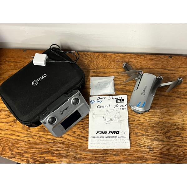 Contixo F28 Pro Drone Kit including silver Aircraft, remote controller with built in screen, carry c