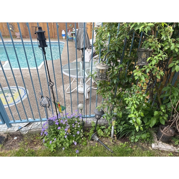 Garden Decor Collection, Items ONLY In Front of Fence,  NOT BEHIND; Solar Lights, Decor Birds, etc 