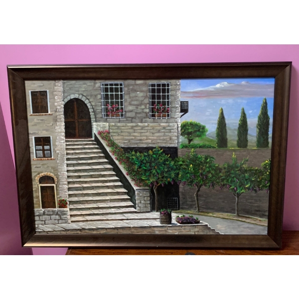 Tuscan Vineyard Oil on Canvas Art Painting 48x25