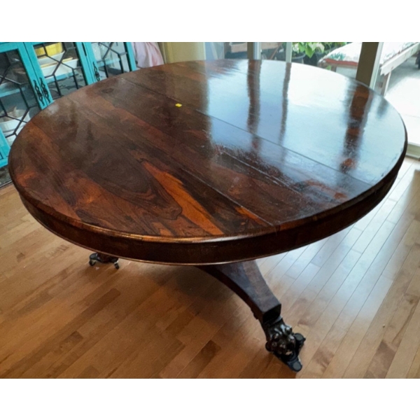 Edwardian Wooden Table (51W, 29T) with 5 Matching Wooden & Velvet Chairs (18W, 23D, 34T Each)