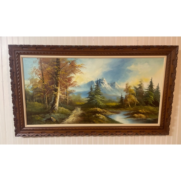 Vintage Oil on Canvas Landscape Art 55x31 Artist Unknown XL Nature 