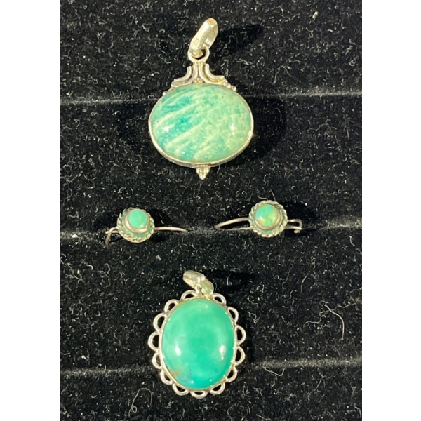 Collection of Light Blue Stone Pendants and Earrings