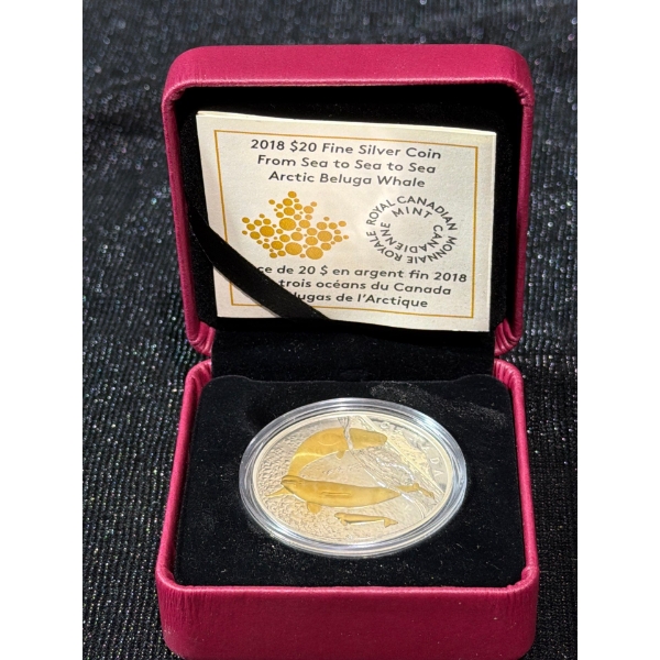 2018 $20 Fine Silver Coin- From Sea to Sea Arctic Beluga Whale 31.39 Grams