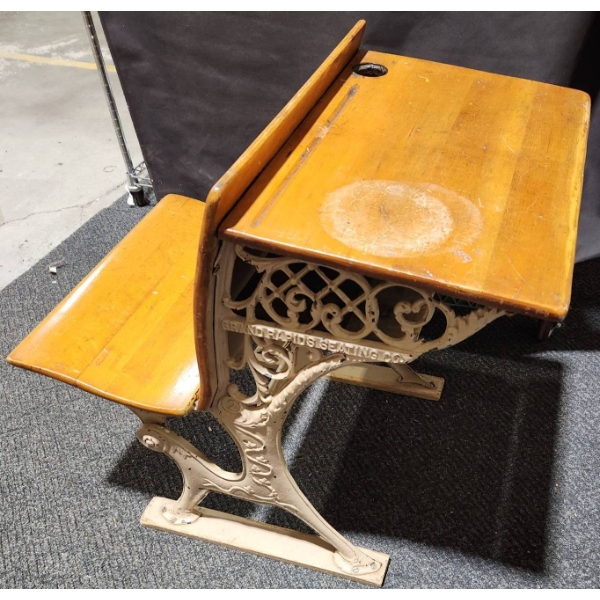 Grand Rapids Seating Co. Folding Seat Childs Desk with Ornate Cast Iron Frame