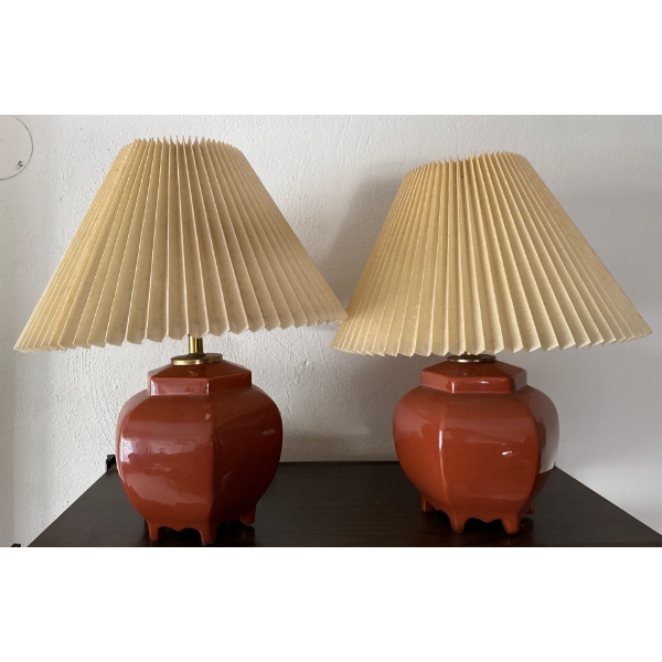 Vintage Ceramic Base Table Lamps w/ Pleated Shades 16T(2)