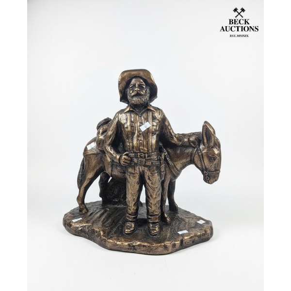  Bronze-Colored Sculpture Titled "Prospector & Horse" By Artist Julian Bayres. 15 Inches In Height  