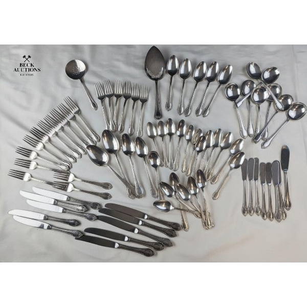  Dinner Forks, Salad Forks, Knives, Teaspoons, Soup Spoons, And Serving Pieces.