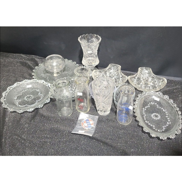 Assorted Decor Glassware- Oval Plate 10.5 X 7.5, Tallest Vase: 4.5" Top, 8 T and More!