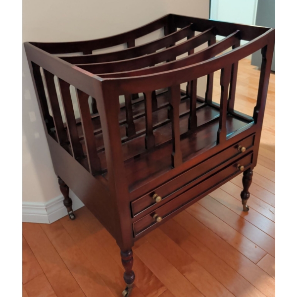 Antique Mahogany Canterbury Magazine Rack w/ Drawers On Casters 23"Tall