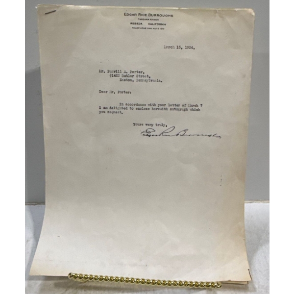 Edgar Rice Burroughs Letter & Autograph from 1924 (3 copies)