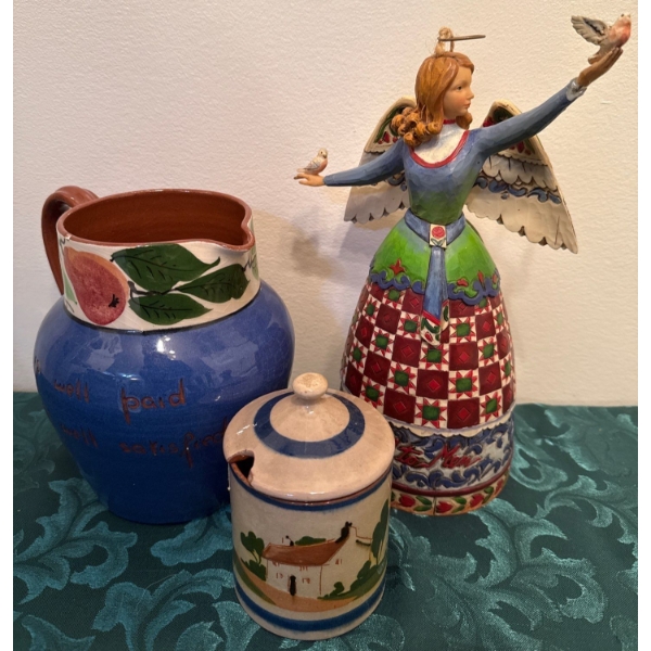 Jim Shore's Angel -Peace & Goodwill To All Figurine & Torquay Pitcher w/Sugar Cup