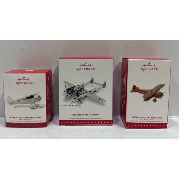 Vehicles- Howard DGA-6, Lockheed P-38, Waco Aristocrat Model SRE Hallmark Ornaments