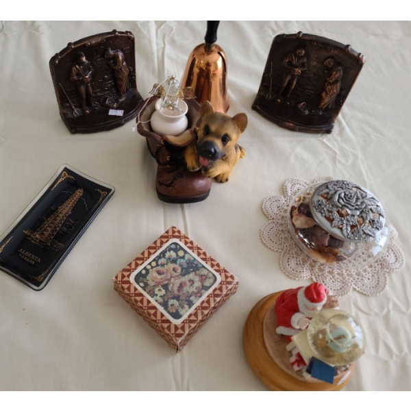Home Decor Featuring Heavy Solid  Bronze Book Ends, Copper Coin Bank and More! 